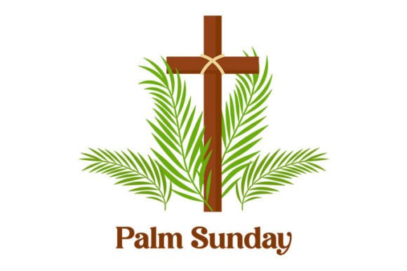 Christian Cross and Palm Leaves, Vector for Crafts