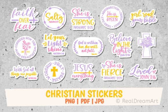 Christian Stickers PNG and Print Templates