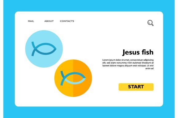 Icon of Two Christian Jesus Fish in Blue Illustrations