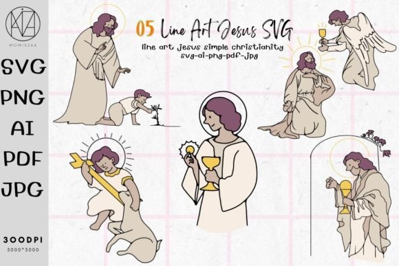 Line Art Jesus’s Prayer Wishes SVG and Illustrations